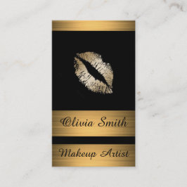 Visitekaartje/zwart met Gold Stripes en Lips Visitekaartje