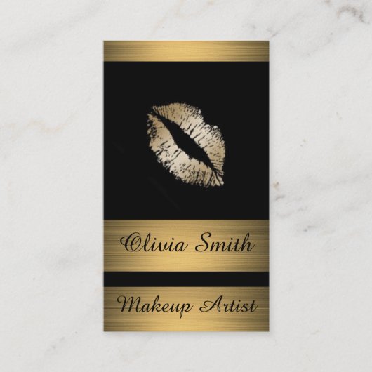 Visitekaartje/zwart met Gold Stripes en Lips Visitekaartje (Voorkant)