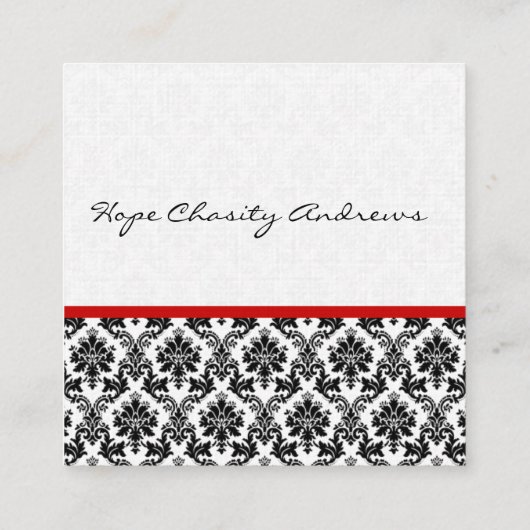 Visitekaartje Zwart Wit Damask met Rode Trim (Achterkant)