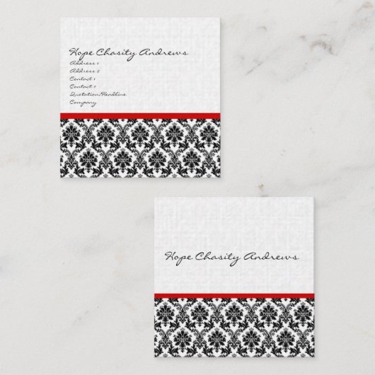 Visitekaartje Zwart Wit Damask met Rode Trim (Voorkant / Achterkant)