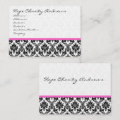 Visitekaartje Zwart Wit Damask met Roze Lint (Voorkant / Achterkant)