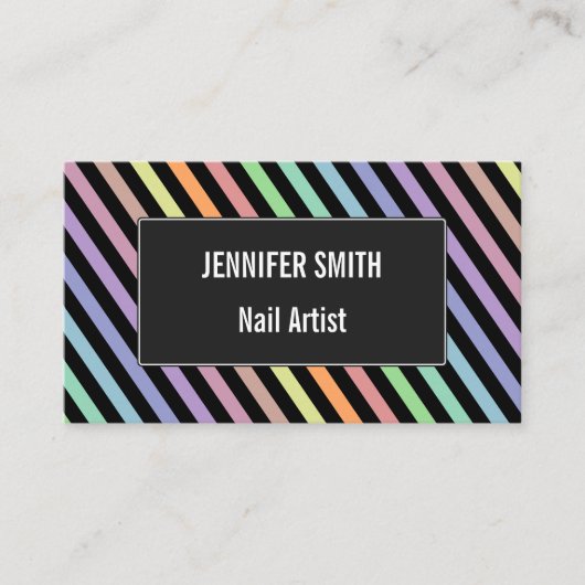 Visitekaartje zwart-wit en pastel kleurenlijnpatro (Voorkant)