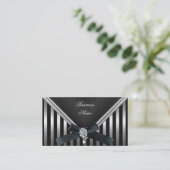 Visitekaartje Zwart Wit Streep Zilveren Purse (Staand voorkant)