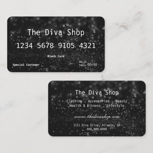 Visitekaartje | Zwarte Glitter-creditcard (Voorkant / Achterkant)