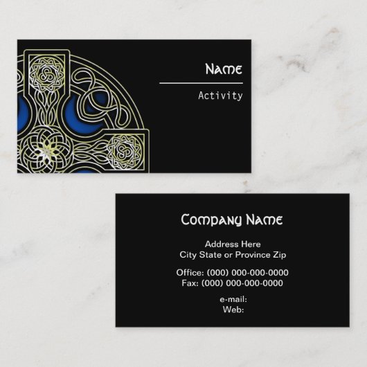 visitekaartjes blauw Keltisch kruis (Voorkant / Achterkant)