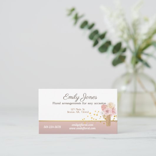 Visitekaartjes bloemen, roze en goudbloemen (Staand voorkant)