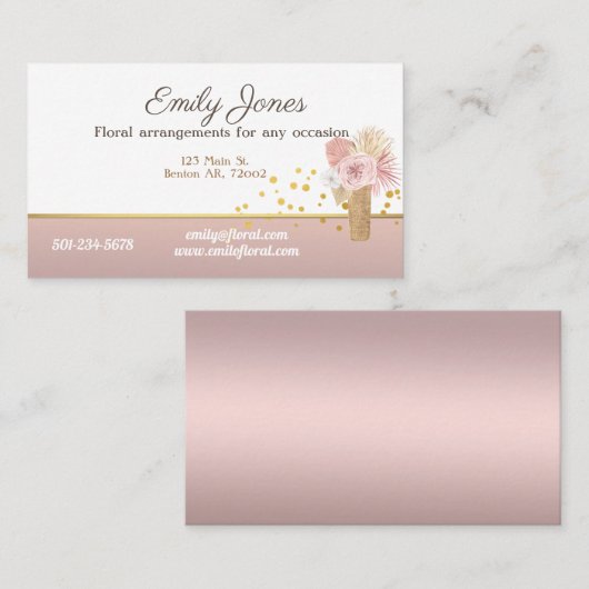 Visitekaartjes bloemen, roze en goudbloemen (Voorkant / Achterkant)