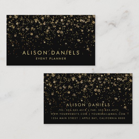 Visitekaartjes | Elegant Gold Sparkle Black (Voorkant / Achterkant)