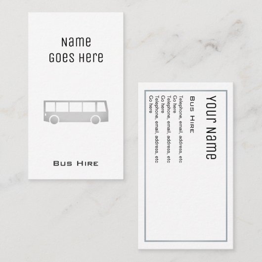 visitekaartjes "Essential Bus Hire" (Voorkant / Achterkant)