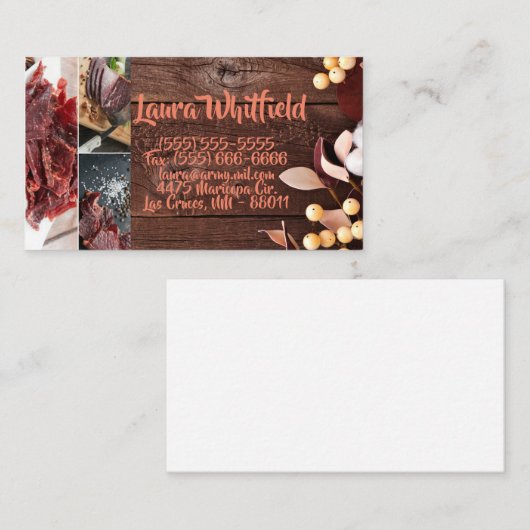 Visitekaartjes katoenen tak op donkerhouten stamme (Voorkant / Achterkant)