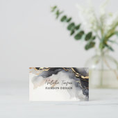 Visitekaartjes Luxe Zwart Goud Marmer (Staand voorkant)