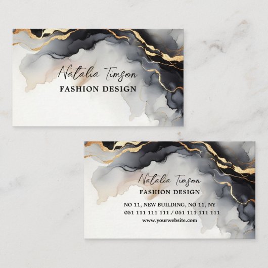 Visitekaartjes Luxe Zwart Goud Marmer (Voorkant / Achterkant)
