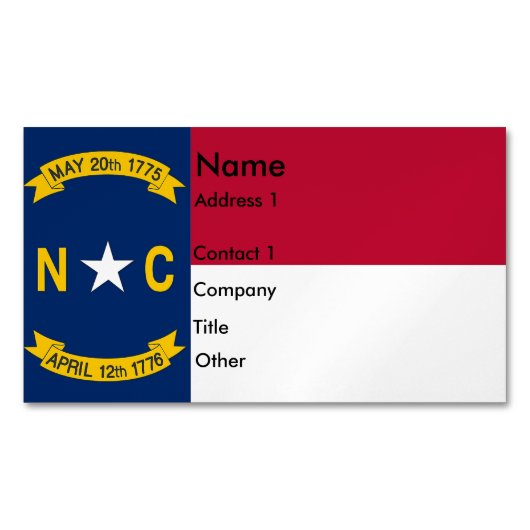 Visitekaartjes magneet met vlag van North Carolina (Voorkant)