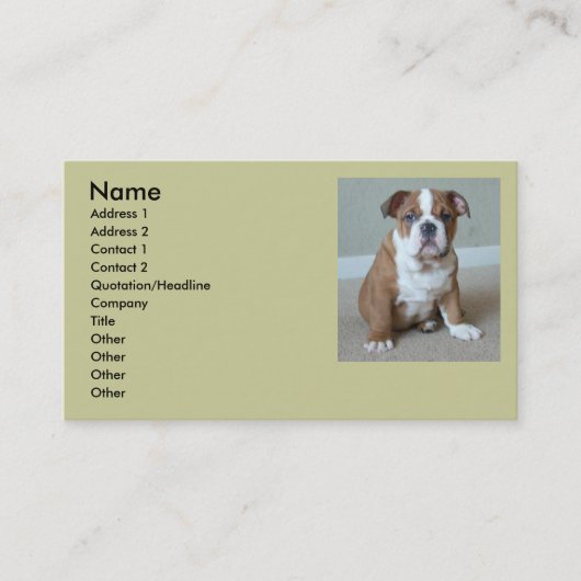 Visitekaartjes met bulldog Puppy (Voorkant)