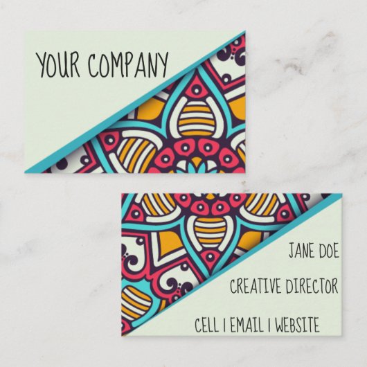 Visitekaartjes met een blauwtonende Boho-stijl (Voorkant / Achterkant)