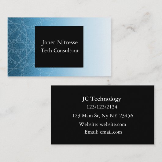 Visitekaartjes met een zwart en blauw Mandala (Voorkant / Achterkant)