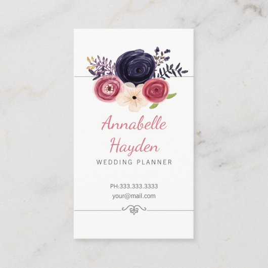 visitekaartjes met florale trouwplanner girly (Voorkant)