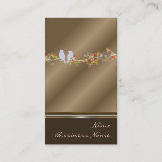 Visitekaartjes met liefdesvogels op cooper toneel (Voorkant)