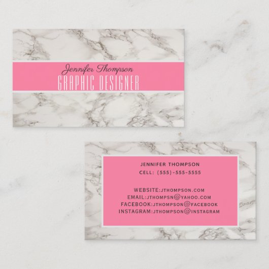 Visitekaartjes met marmer en roze (Voorkant / Achterkant)
