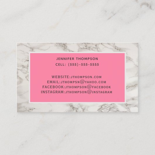 Visitekaartjes met marmer en roze (Achterkant)