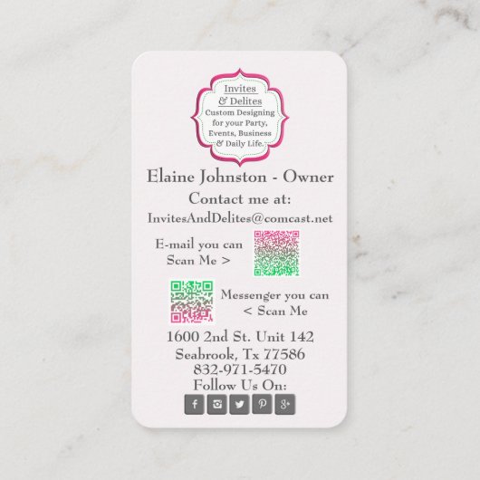 visitekaartjes met QR-codes voor eenvoudig scannen (Achterkant)