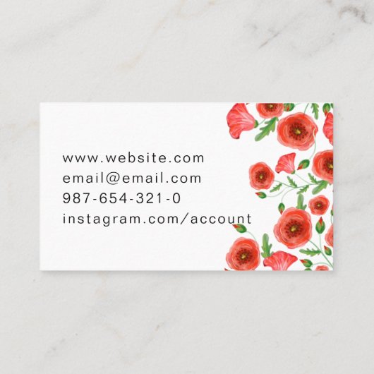 Visitekaartjes met rode bloemen (Achterkant)