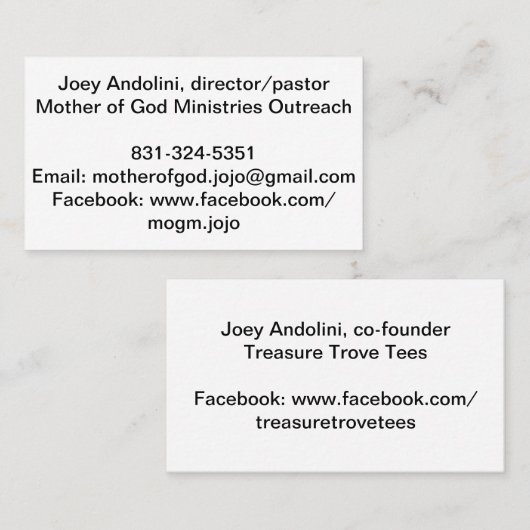 visitekaartjes met zijkanten (Voorkant / Achterkant)