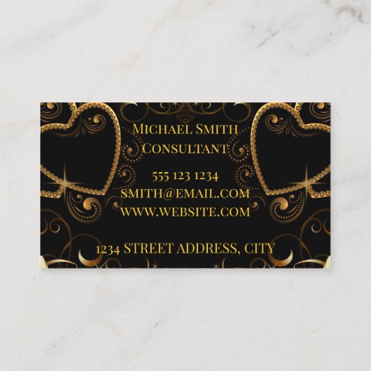 Visitekaartjes met zwarte en goudharten (Achterkant)