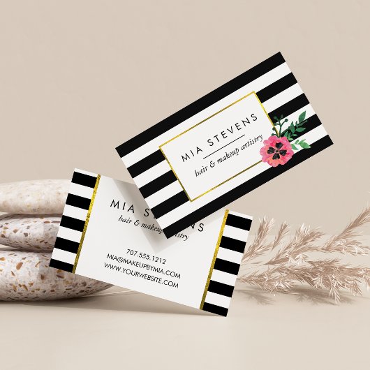 Visitekaartjes met zwarte streep en roze ventilato