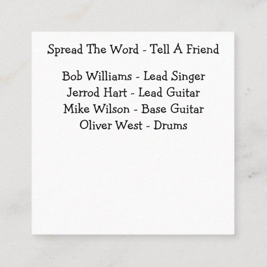 Visitekaartjes Music Rock Band (Achterkant)