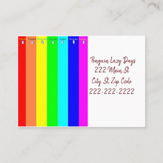 Visitekaartjes, Penguin Lazy Days Visitekaartjes (Achterkant)