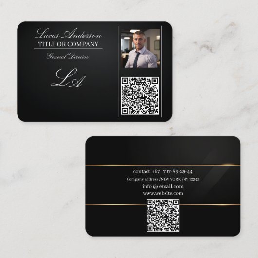 Visitekaartjes QR-code, bewerkbaar, blackwhite, fo (Voorkant / Achterkant)