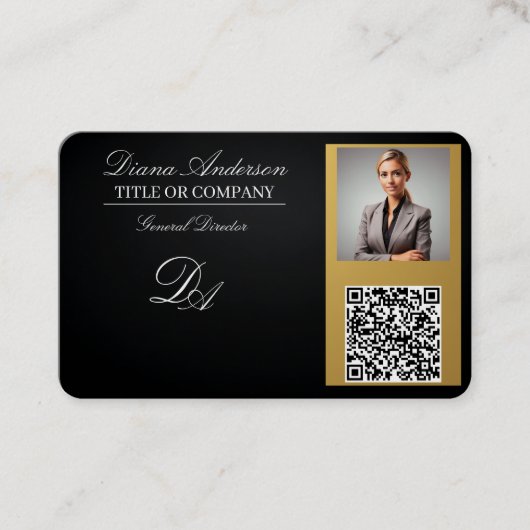 Visitekaartjes QR-code, bewerkbaar, zwart-goud, fo (Voorkant)