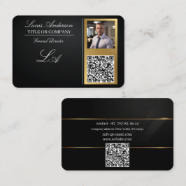 Visitekaartjes QR-code, bewerkbaar, zwart-goud, fo