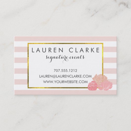 Visitekaartjes | Roze streep en blush Peony (Voorkant)