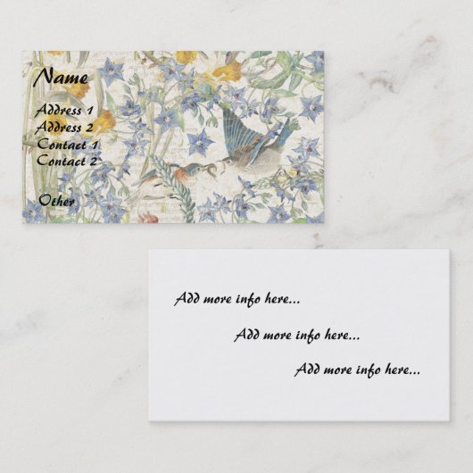 Visitekaartjes van audubon Bluebird Flowers (Voorkant / Achterkant)