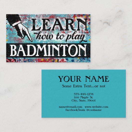 Visitekaartjes van Badminton Lessons - Blauw rood (Voorkant / Achterkant)