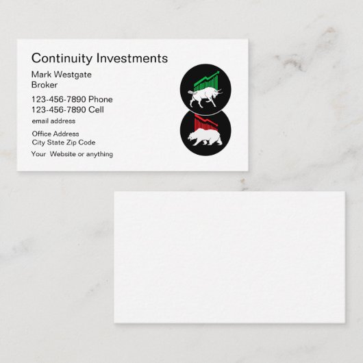 Visitekaartjes van beleggingsmakelaars (Voorkant / Achterkant)