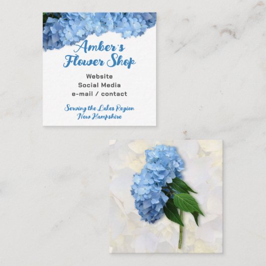 Visitekaartjes van blauwe hydrangea Vloertuinboor (Voorkant / Achterkant)