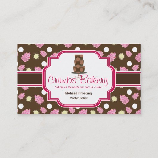 Visitekaartjes van bruine en roze koffiezetbakkeri (Voorkant)