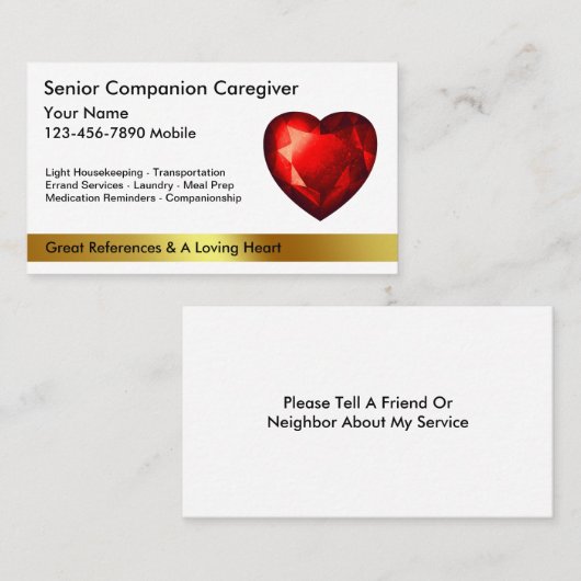 Visitekaartjes van Classy Caregiver (Voorkant / Achterkant)