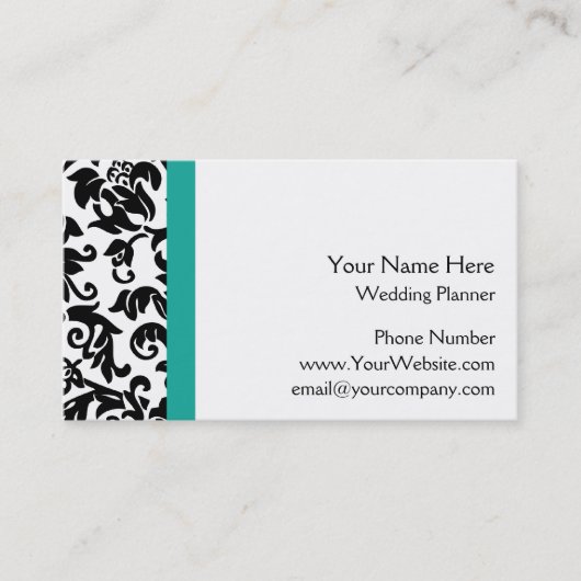 Visitekaartjes van de Black Damask Wedding Planner (Voorkant)