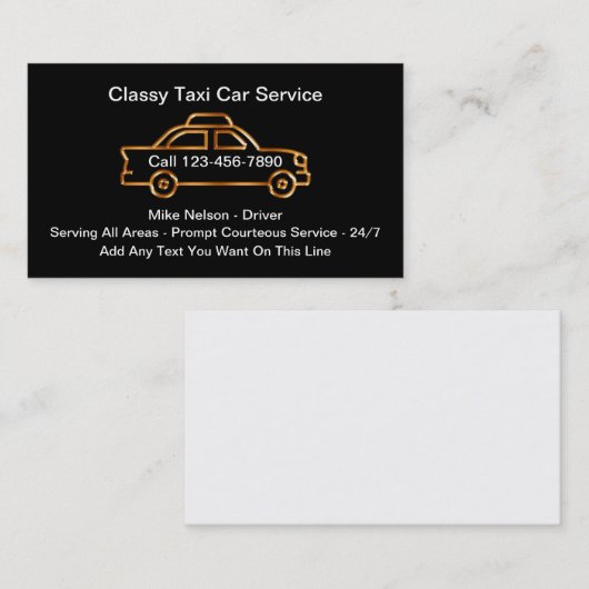 Visitekaartjes van de Classy Taxi Car Service (Voorkant / Achterkant)