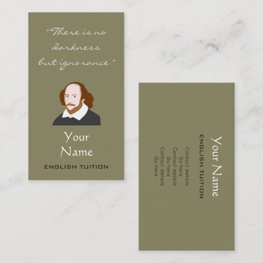Visitekaartjes van de Engelse Tutor Shakespeare (Voorkant / Achterkant)