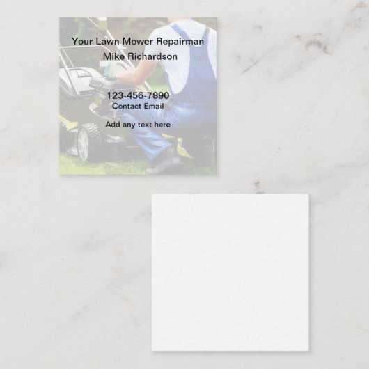 Visitekaartjes van de gazonmaaierreparatieservice (Voorkant / Achterkant)