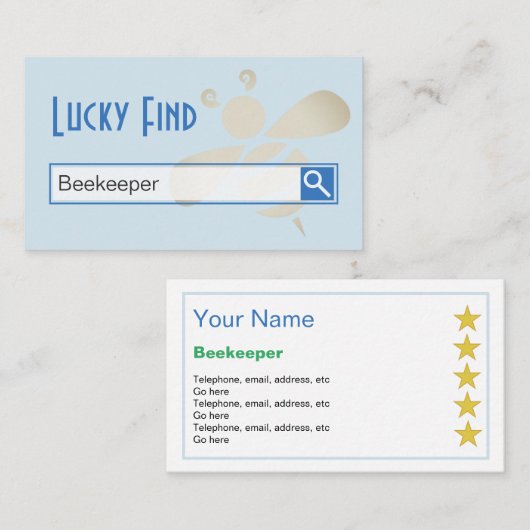 visitekaartjes van de imker "Lucky Find" ("Lucky F (Voorkant / Achterkant)