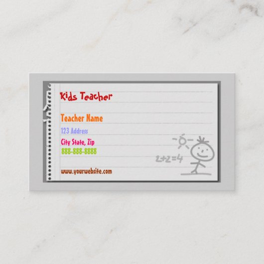 Visitekaartjes van de leerkracht (Voorkant)