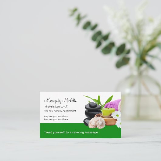 Visitekaartjes van de Natural Massage Service (Staand voorkant)