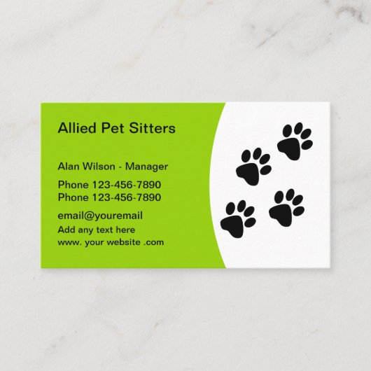 Visitekaartjes van de Pet Sitters Club (Voorkant)