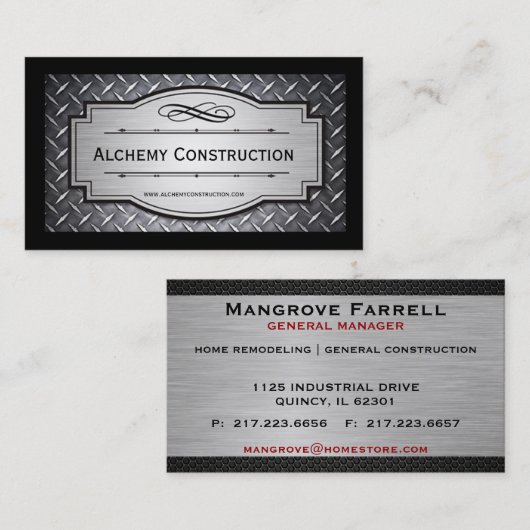 Visitekaartjes van geborsteld metaal en diamantroo (Voorkant / Achterkant)